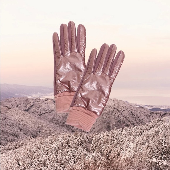 🩷LOVEisWARM PUFFER 🌸Iridescent Pinky Mauve Knit Cuff Gloves🩷 - Picture 9 of 12